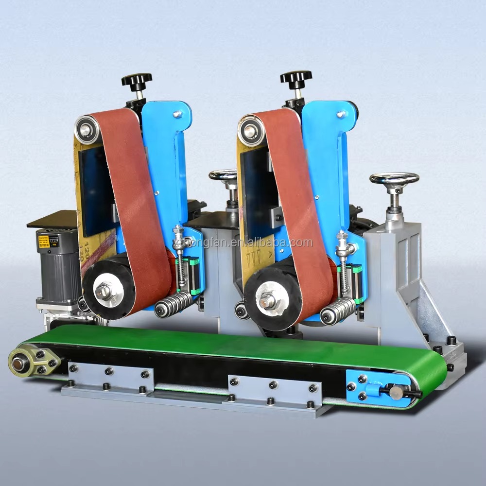 máy mài đai nhám cho tấm phẳng 2 đầu có băng tải